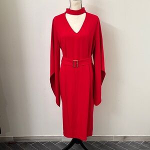 Worthington Vibrant Red Long Sleeve Dress with Belt